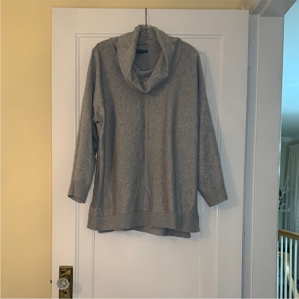 Chelsea & Theodore Gray Cowl Neck Sweater 1X Soft Knit Tunic Cozy Minimalist